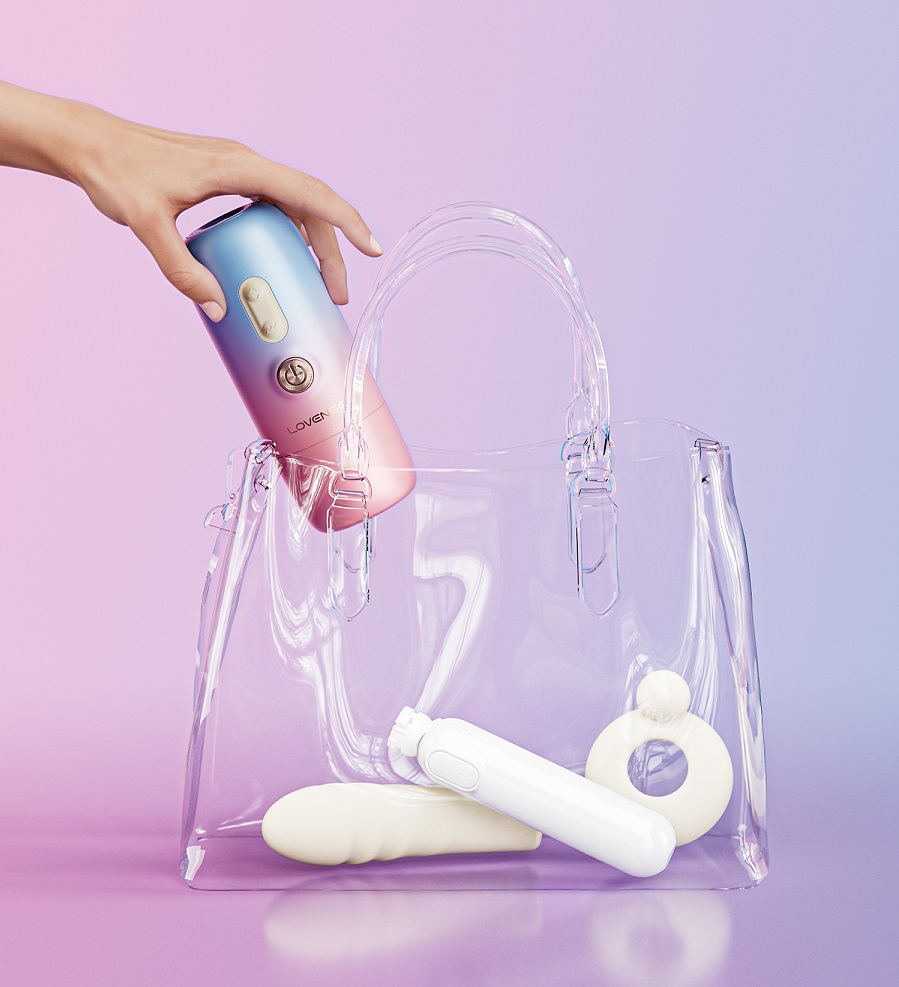Lovense - Spinel 可APP控推撞抽插加热式按摩棒手持/吸啜底盘 - 粉红色配蓝色 照片-15