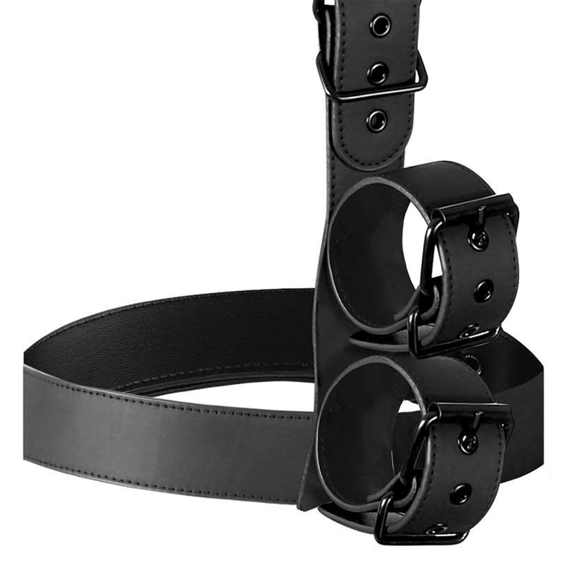 The FETISH SUBMISSIVE Adjustable Neck and Wrist Restraint Ha... Fetish Submissive - Collar w Cuffs Bondage Set - Black photo-4