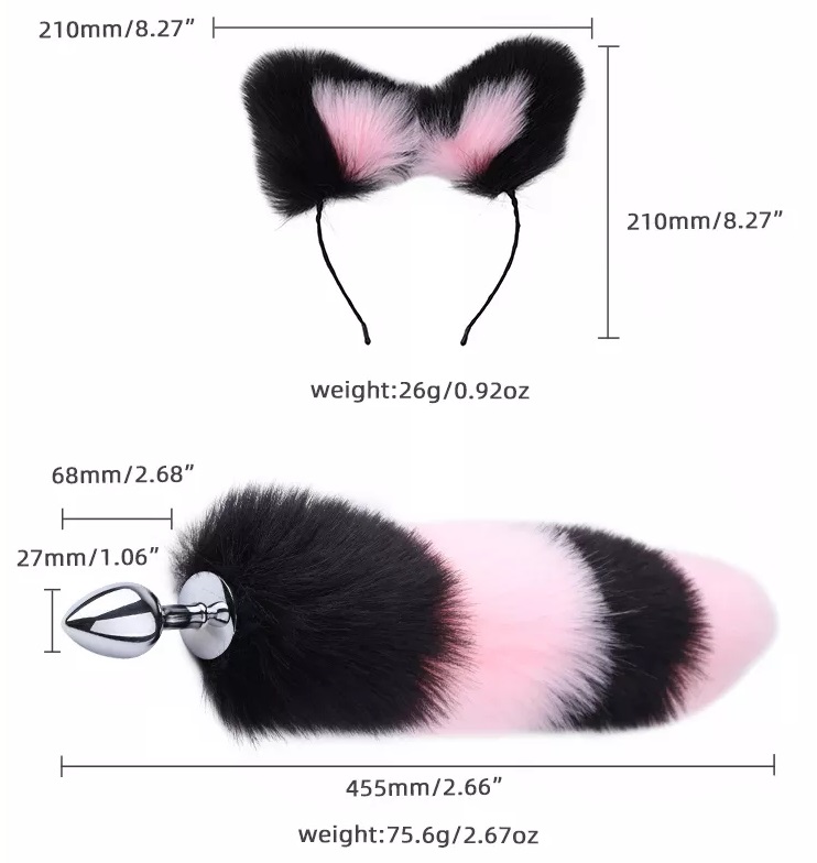 Soft fur and aluminum alloy are the perfect combination for ... MT - Tail Plug w Cat Ears - Red/White photo-2