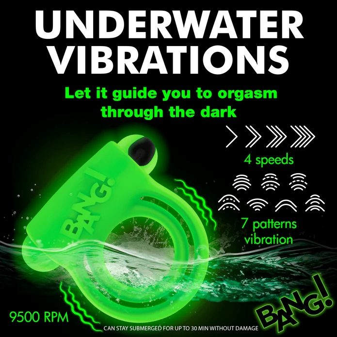 Add a little more sensation for both you and your partner to... Bang! - 28X Glow Vibro Ring - Green photo-4