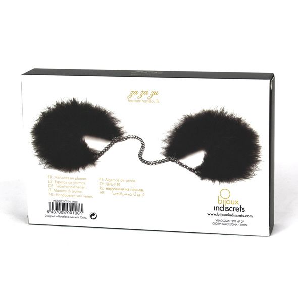 Feather handcuffs. Trap your lover with the softness of feat... Bijoux Indiscrets - Za Za Zu Feather Handcuffs - Black photo-6