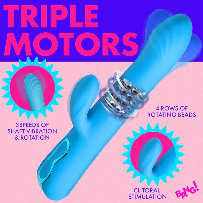 Indulge in heightened sensations with our Rotating Beaded Si... Bang! - Rotating Rabbit Vibrator - Blue photo-2
