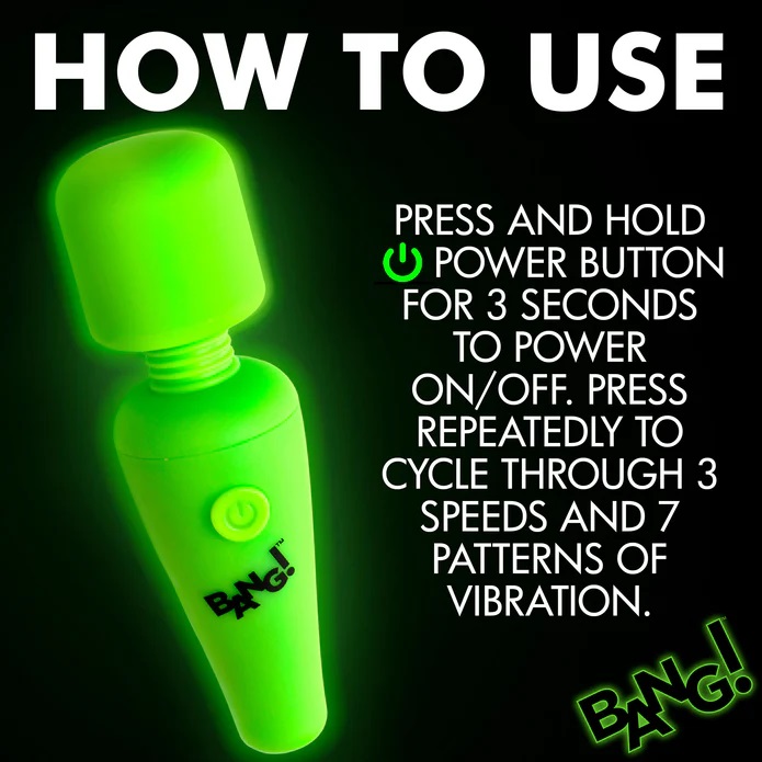 Enjoy this powerful, travel-friendly, glow-in-the-dark mini ... Bang! - 10X Glow Mini Wand Massager - Green photo-6
