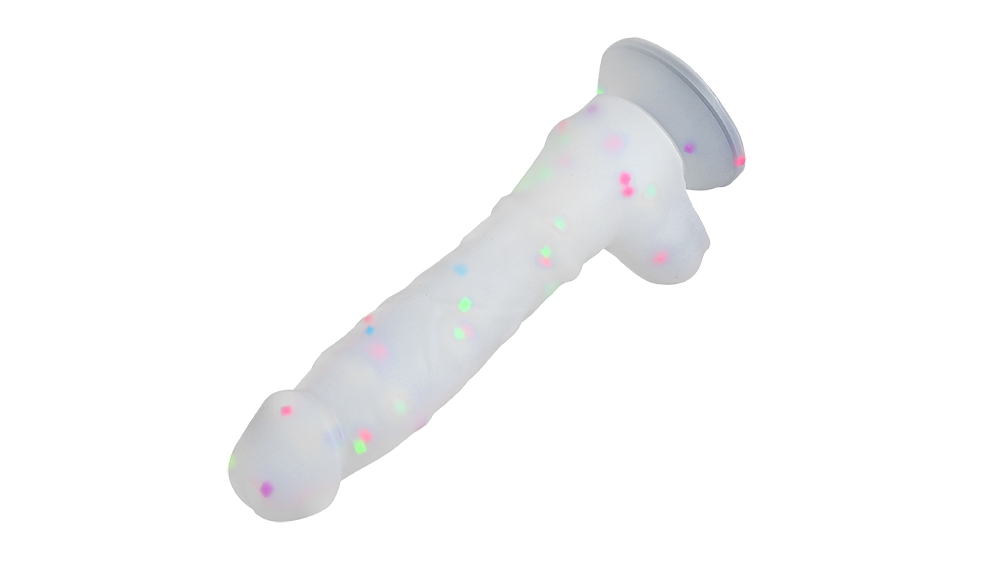 Material: silicone with sequins
Size: 3,4 x 17,7cm MT - Rainbow Dots Dildo S - White photo-3