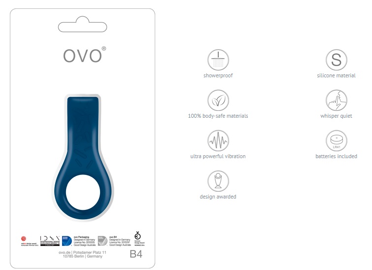 ovo B4 is made of 100% body safe silicone, with soft and... Ovo - B4 Vibro Ring - Blue photo-5