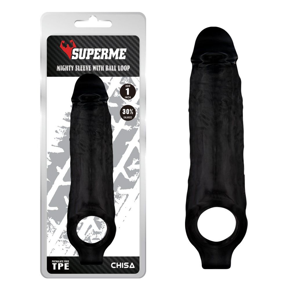 Soft and stretchy, Phthalate and latex free, Textured for i... Chisa - Mighty Sleeve With Ball Loop - Black photo-3