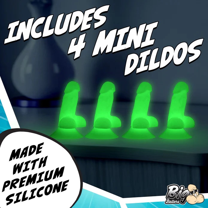 Four Mini Dildos!: This pack is packing 4 mini dildos that w... Big Ballers - Glow Suction Snap-On Peckers 4 pcs photo-2