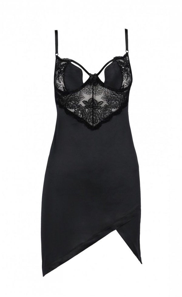 Tonya - black, satin chemise enriched with lace - beautifull... Passion - Tonya Chemise - Black - L/XL photo-5
