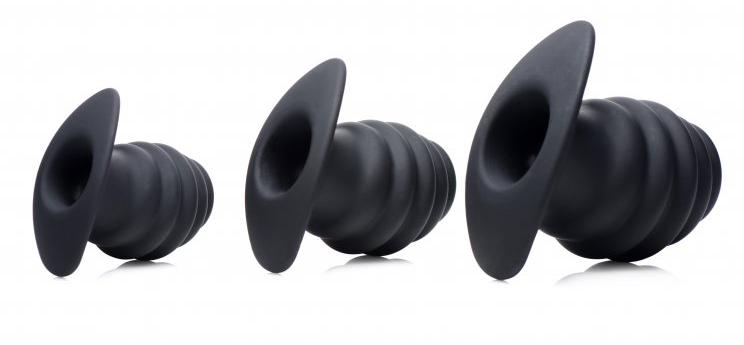 Ribbed for your anal pleasure, this hollow butt plug is avai... Master Series - Hive Ass Hollow Anal Plug S-size - Black photo-6