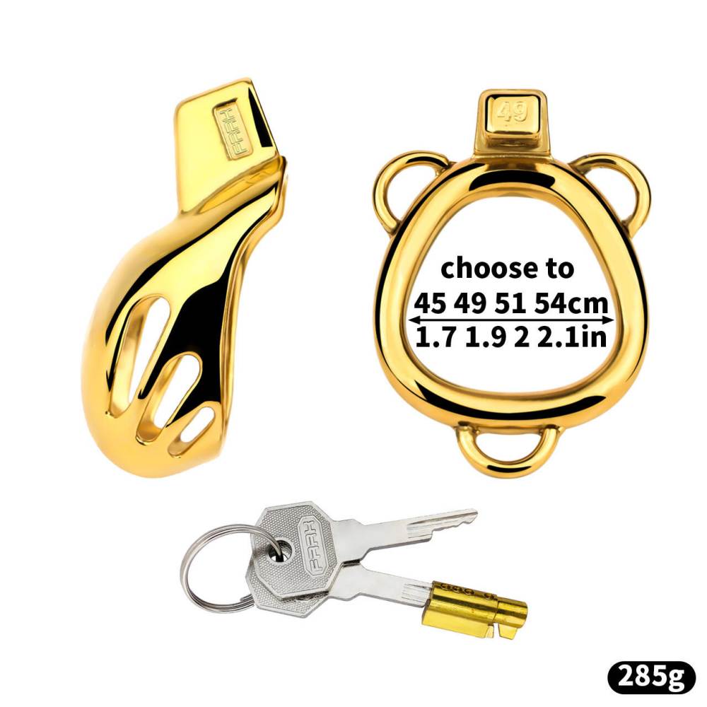 Wearable chastity lock belt with butt plug and cage
Materia... FAAK - Chastity Cage 184 w Belt & Plug - Gold photo-17