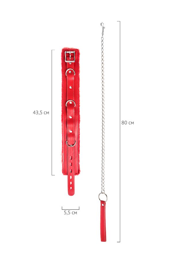 Made of genuine leather with velour lining. Nickel-plated fi... Anonymo - Collar w Leash - Red photo-10