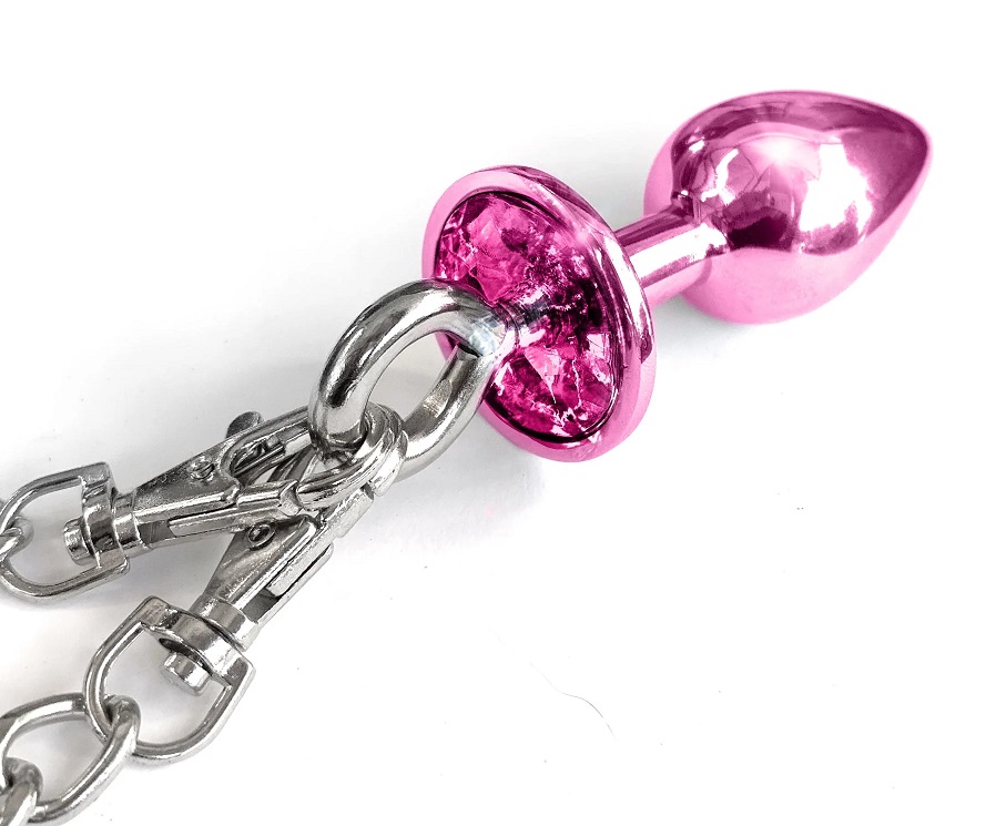 Anal play and bondage all in one! Soft faux fur covered meta... Nixie - Metal Plug w Fur Cuffs - Pink photo-3