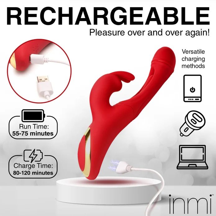 Go out of your mind with pleasure! This new Flicking Silicon... Inmi - Rabbit Flick Vibrator - Red photo-9
