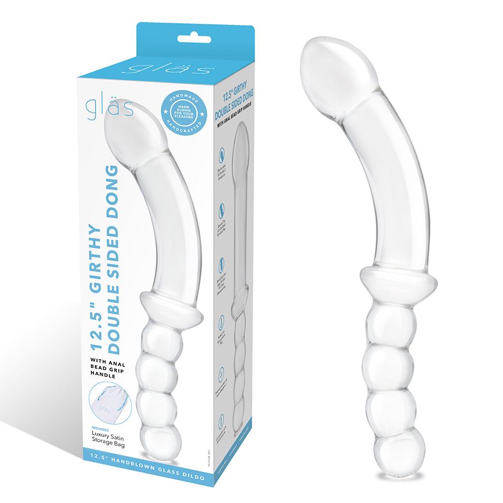 Experience profound pleasure with the Glas 12.5" Curved... Glas - 12.5" Girthy Double Dong w Anal Bead Handle photo-7