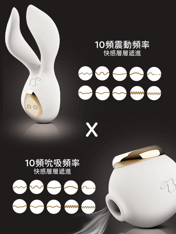 Rabbit design with seperately function
10 vibrating and 10 ... Erocome - Lep Double Rabbit Vibrator - White photo-4