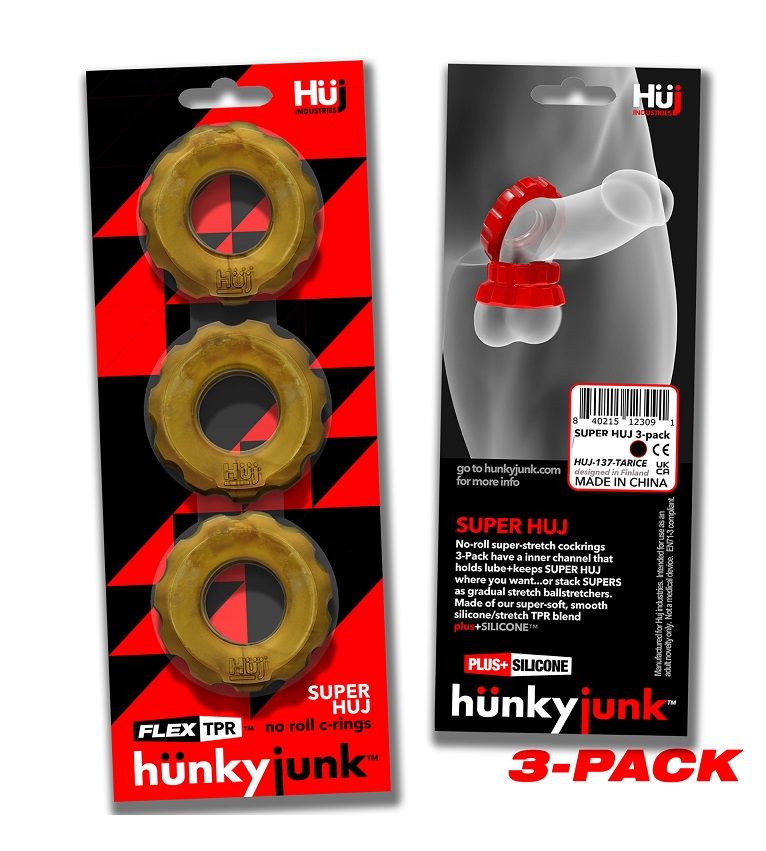 Hunkyjunk SuperHuj pack of 3 cockrings in white ice. These H... Hunkyjunk - Super Huj C-Rings - Gold photo-3