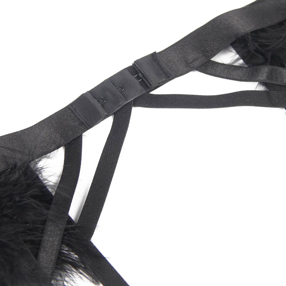 Sexy 3pcs Black Elegant Embroidery Applique Feather Bra Pant... Ohyeah - Feather Underwire Set - Black - M photo-12