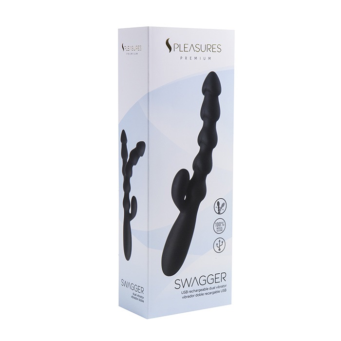 Swagger is a rabbit vibrator with a special and very versati... S Pleasures - Swagger Bead Rabbit Vibrator - Black photo-5