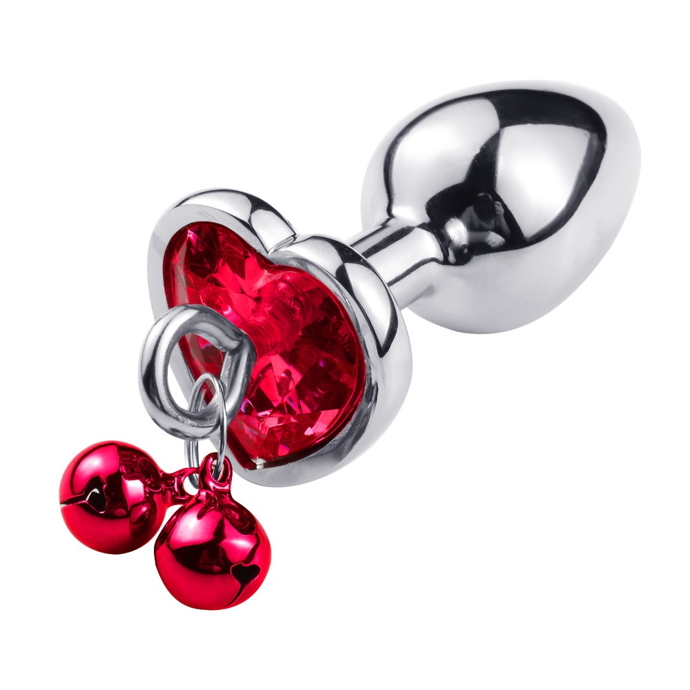A heart-shaped anal plug with a bell. It's cute to greet... SMVIP - Metal Heart Plug w Bells S - Red photo-2