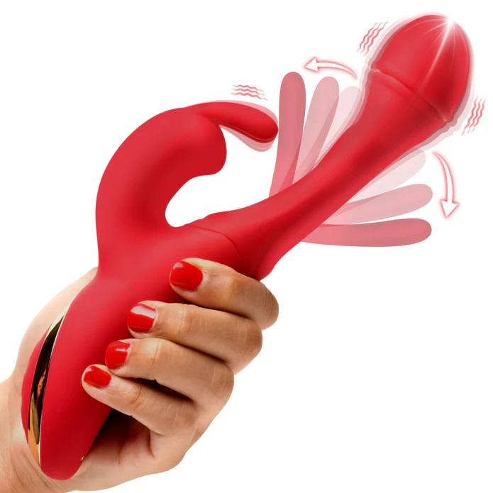 Go out of your mind with pleasure! This new Flicking Silicon... Inmi - Rabbit Flick Vibrator - Red photo-2