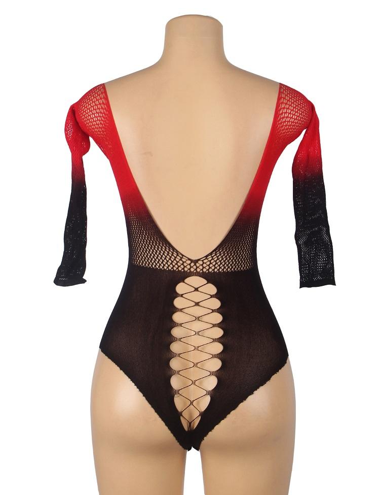 Black and red two-color gradient stretchy fishnet bodystocki... Ohyeah - Gradient Body - Black/Red - XL photo-8