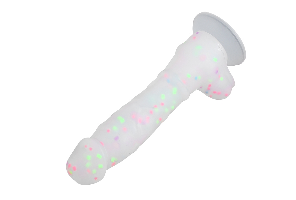 Material: silicone with sequins
Size: 4,1 x 21,4cm MT - Rainbow Dots Dildo L - White photo-3