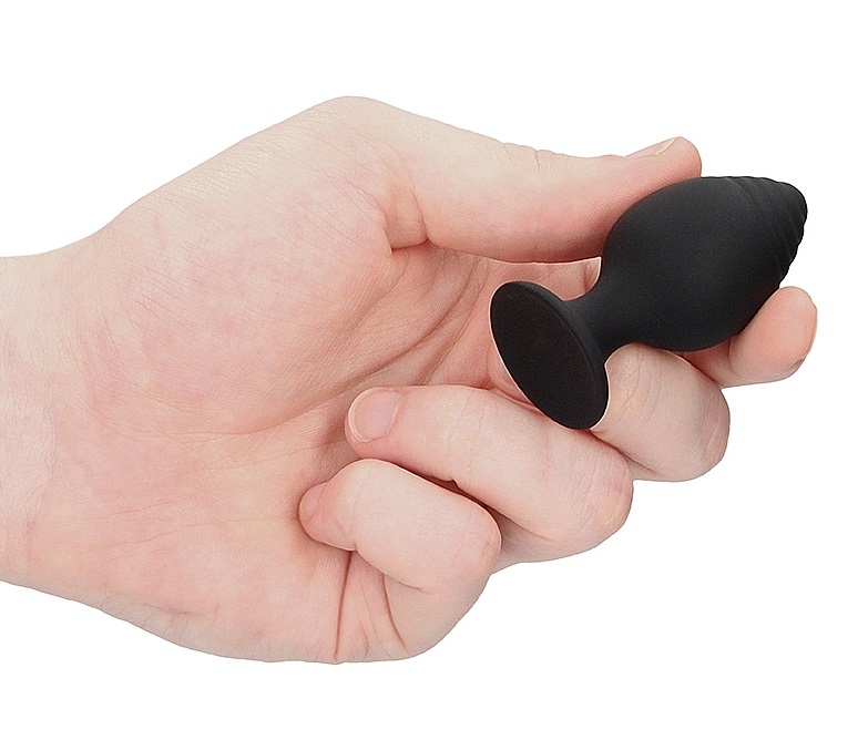 This butt plug is made of silky soft silicone and is tapered... Ouch - Rippled Butt Plug Set - Black photo-2