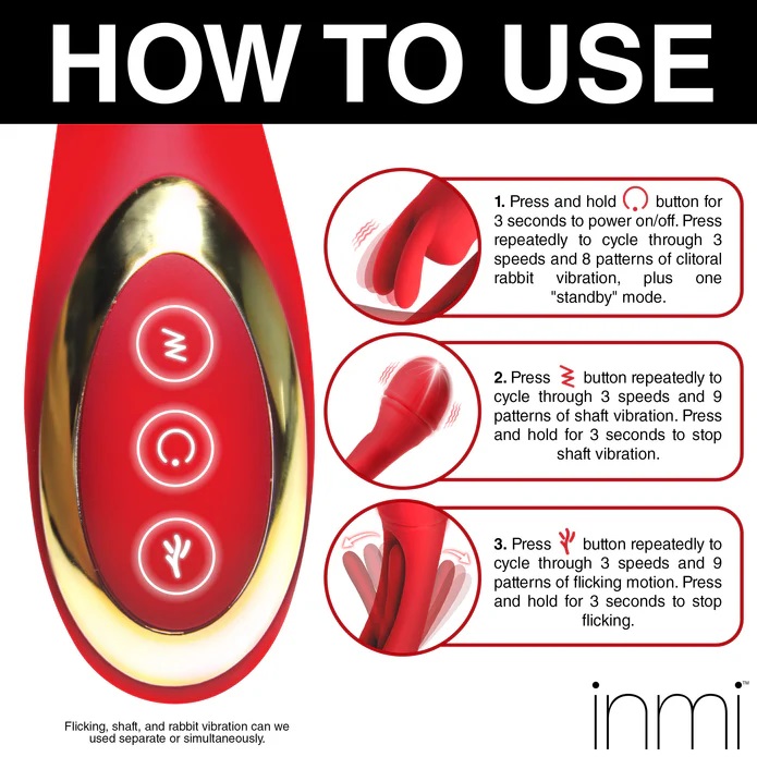 Go out of your mind with pleasure! This new Flicking Silicon... Inmi - Rabbit Flick Vibrator - Red photo-8