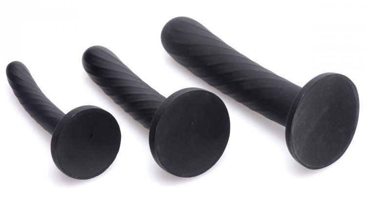 If you are interested in comfortably preparing your body for... Strap U - Trinity Strap-On Silicone 3 Piece Dildo Set - Black photo-2