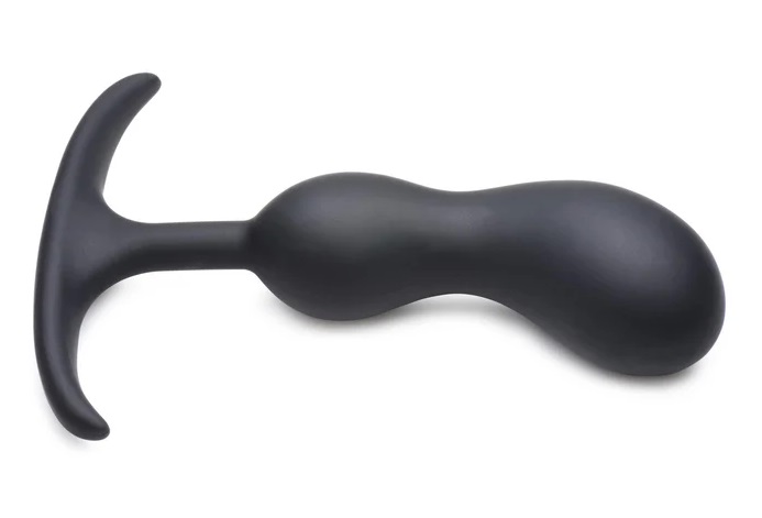 Take a Heavy Hit to your backdoor - this curved comfort plug... Heavy Hitters - Weighted Prostate Plug M - Black photo-3
