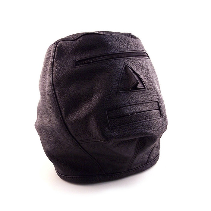 Black stiff leather BDSM full hood. This is a robust hood. T... Rouge - Leather Zip Face Mask - Black photo-3