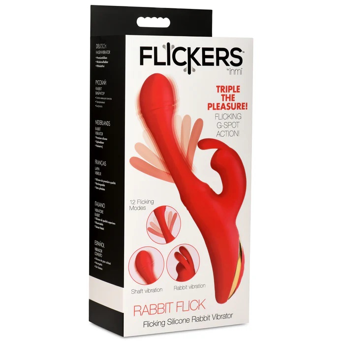 Go out of your mind with pleasure! This new Flicking Silicon... Inmi - Rabbit Flick Vibrator - Red photo-11
