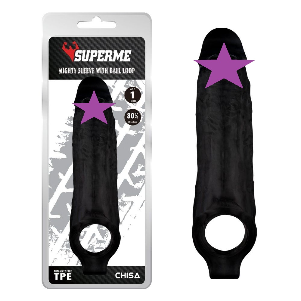 Soft and stretchy, Phthalate and latex free, Textured for i... Chisa - Mighty Sleeve With Ball Loop - Black photo-2