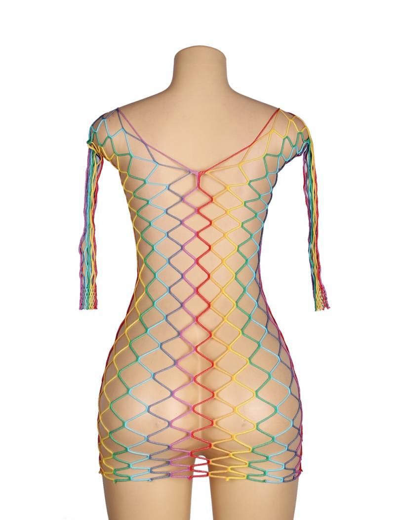 Rainbow Colorful Long Sleeve Fishnet Bodystocking
Material&... Ohyeah - Long Sleeve Fishnet Dress - Rainbow - XL photo-7