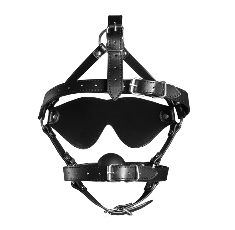 Take away some senses with this Blindfolded Head Harness wit... Ouch - Xtreme Head Harness w Solid Ball Gag - Black photo-4