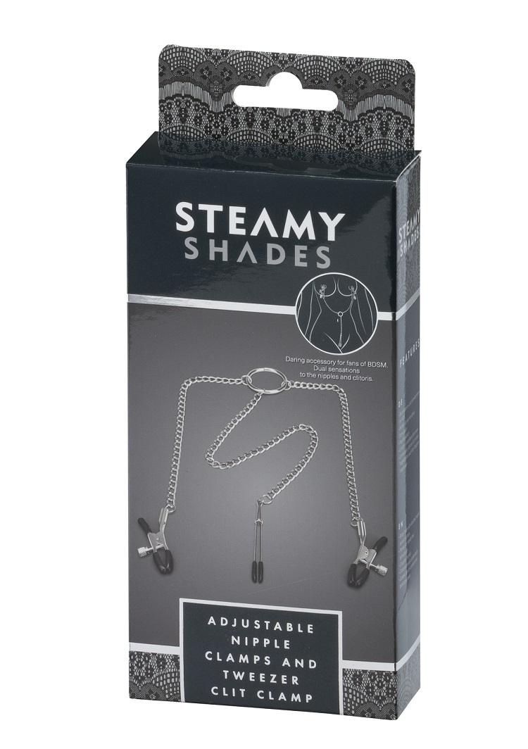 Body chain with attached nipple and clit clamps, perfect for... Steamy Shades - Nipple Clamps w Clit Clamp photo-2