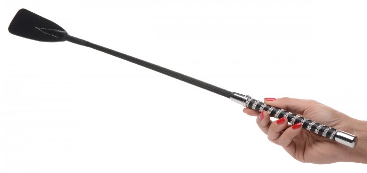 Add a little razzle dazzle to your dungeon collection with t... Strict - Short Leather Riding Crop - Black photo-4