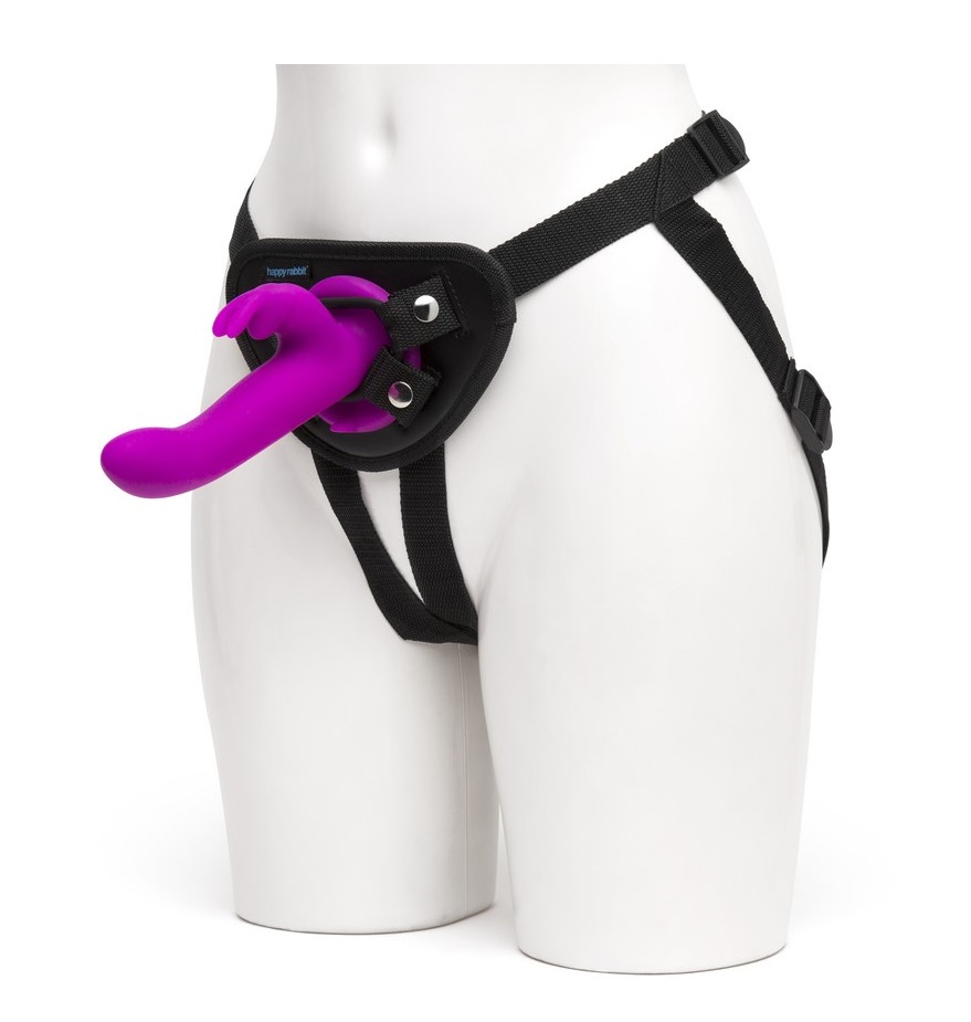 Harness with stimulator in the shape of a bunny made of sili... Happy Rabbit - Vibro Strap-On Harness Set - Purple photo-4
