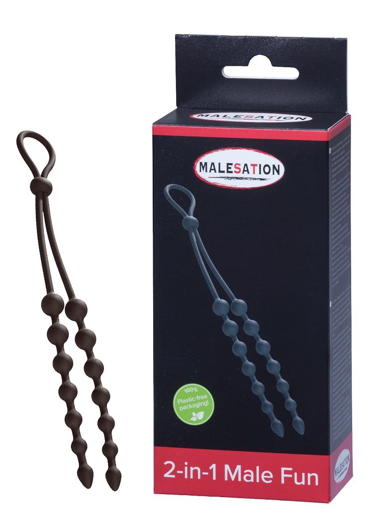 Enjoy double the pleasure with the combination adjustable pe... Malesation - 2-in-1 Male Fun Ring - Black photo-2