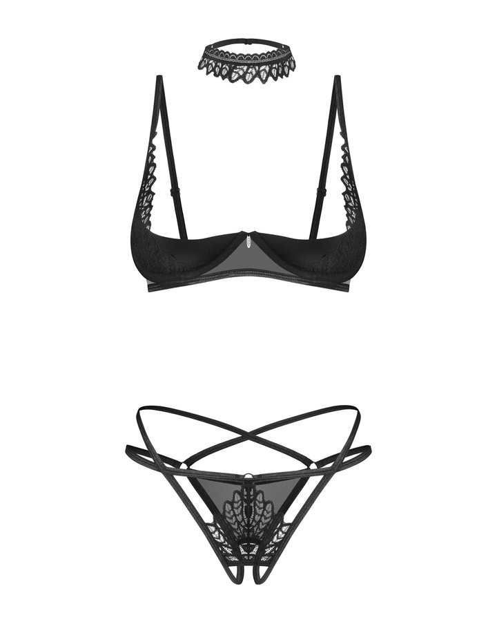 Dreaming of lingerie that can guarantee heat in the bedroom ... Obsessive - Donarella Crotchless 3pcs Set - Black - M/L photo-4