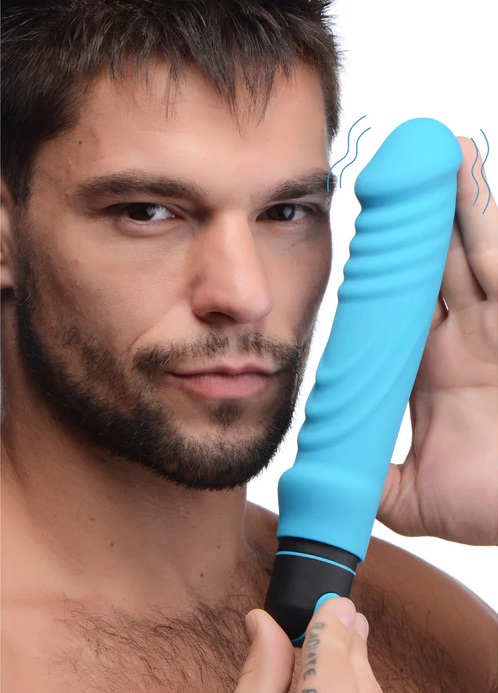 This extra large vibrating bullet features an extended body ... Bang! - XL Bullet w Ribbed Sleeve - Blue photo-3