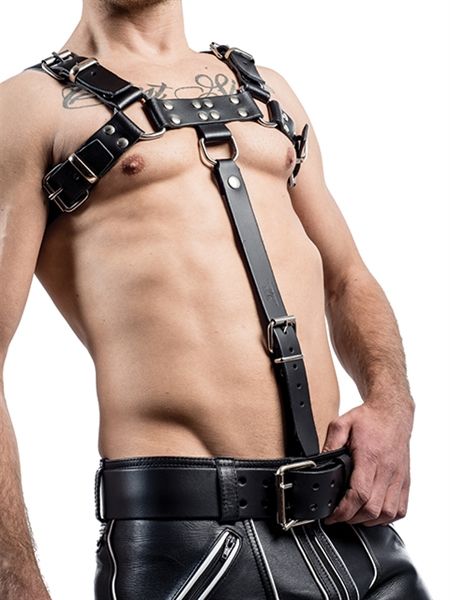 The extentions for your harness of sturdy saddle leather, al... Mister B - Leather Chest Harness Extension Strap Saddle - Black photo-3