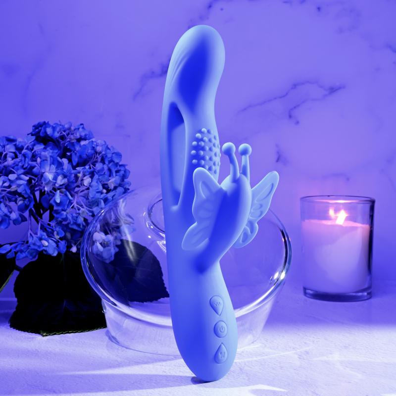 This unique butterfly vibrator has a sexy split in the main ... Evolved - Butterfly Dreams Rabbit Vibe - Blue photo-6
