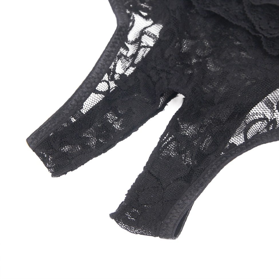 Waist and leg elastic band design, great elasticity, fits th... Ohyeah - Lace Crotchless Panty - Black - L photo-11
