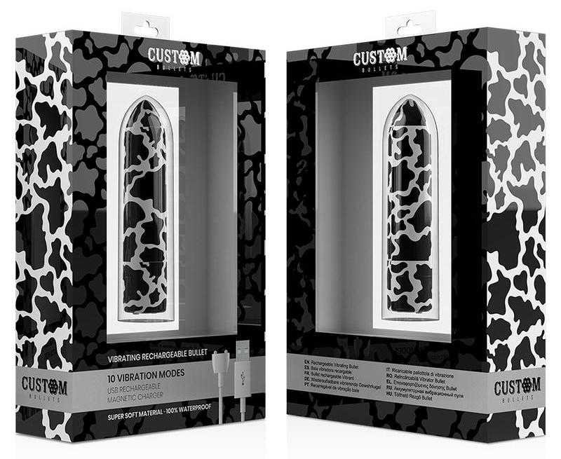 Discover the new collection of rechargeable vibrating bullet... Custom Bullets - Cow Magnetic Bullet - Black/White photo-5