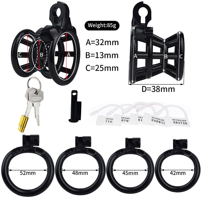Material: 3D print resin
Size:
A Circular inside diameter: 3... FAAK - Resin Chastity Cage 217 - Black photo-12