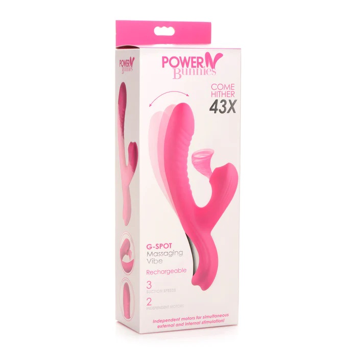 Come Hither back and forth massaging shaft with suction stim... Power Bunnies - Come Hither 43X Rabbit Vibrator - Pink photo-7