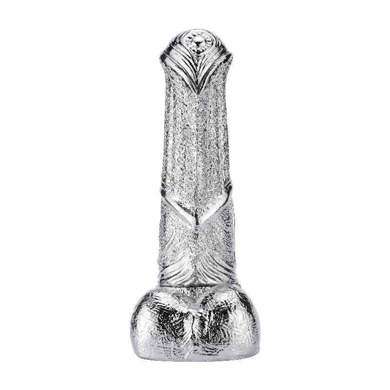 Large and beautiful G-spot metal strapon dildo with balls MT - Metal G-Spot Dildo - Silver photo-2