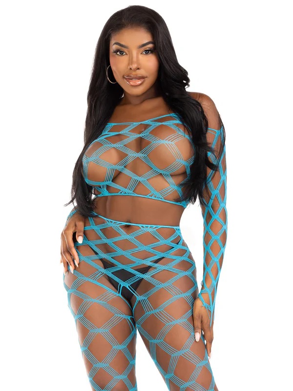 Get pulses racing in this ultra hot 2 piece net crop top and... Leg Avenue - Never Say Never Crop Set - Turquoise photo-3
