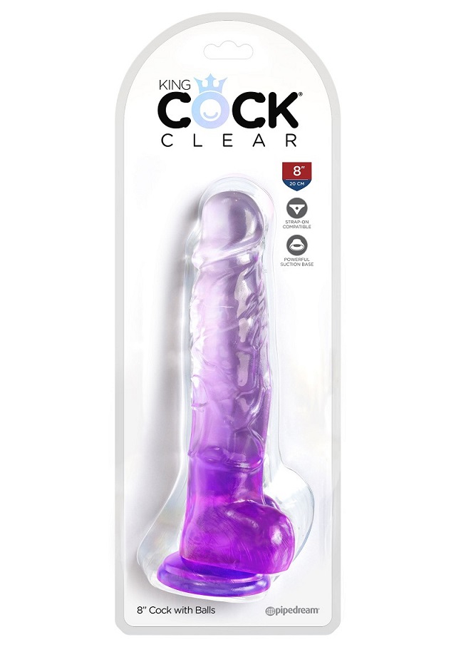 Clearly the best! Created to heighten your pleasure experien... King Cock - 8" Clear Cock w Balls - Purple photo-3